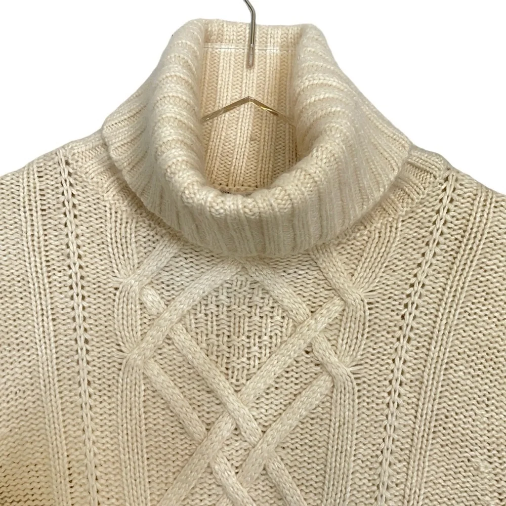 J. Crew Cream/Ivory “Cambridge” Cable Knit Turtleneck Sweater Wool Blend S-M